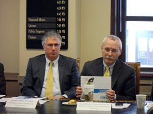 State Sen. Thomas M. McGee and state Transportation Planning Office Director David Mohler at Lynn City Hall.