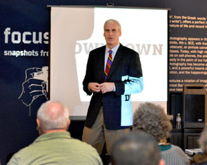 MassDevelopment fellow Joseph Mulligan opens the presentation at the Lynn Museum Tuesday on how to improve downtown Lynn.