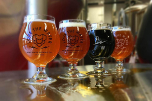 Bent Water Brewery beer glasses filled with Bent Water Beer on a counter