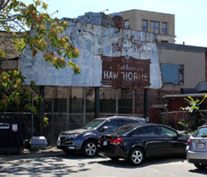 The Hawthorne parking lot behind the restaurant