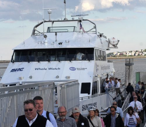 ferry riders exiting ferry in Lynn 