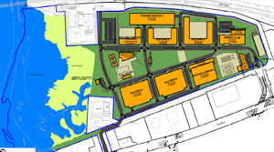 Lynnway Assoc. proposes a 1.5-million-square-foot redevelopment of the former GE Gear Works factory site in Lynn, including 1,260 housing units in six buildings.