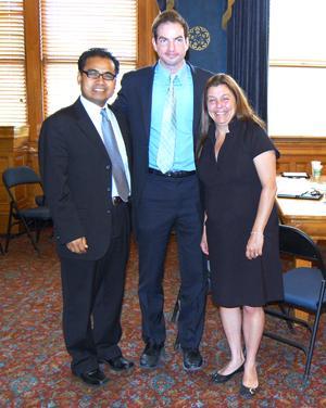 From left, Lynn Councilor at large Hong Net, Lowell Mayor Patrick Murphy and Lynn Mayor Judith Flanagan Kennedy are pictured during a meeting between city officials in Lowell City Hall on Friday.
